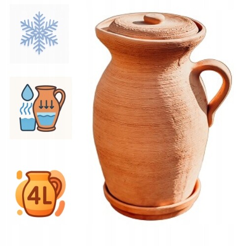 Hliněný džbán na vodu 4 l, výška 29 cm. Přírodní filtr Atest Dárek