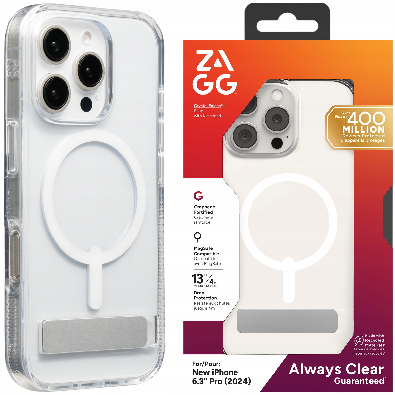Zagg Crystal Palace Snap Kickstand Case Pouzdro s MagSafe a stojánkem pro iPhone 16 Pro