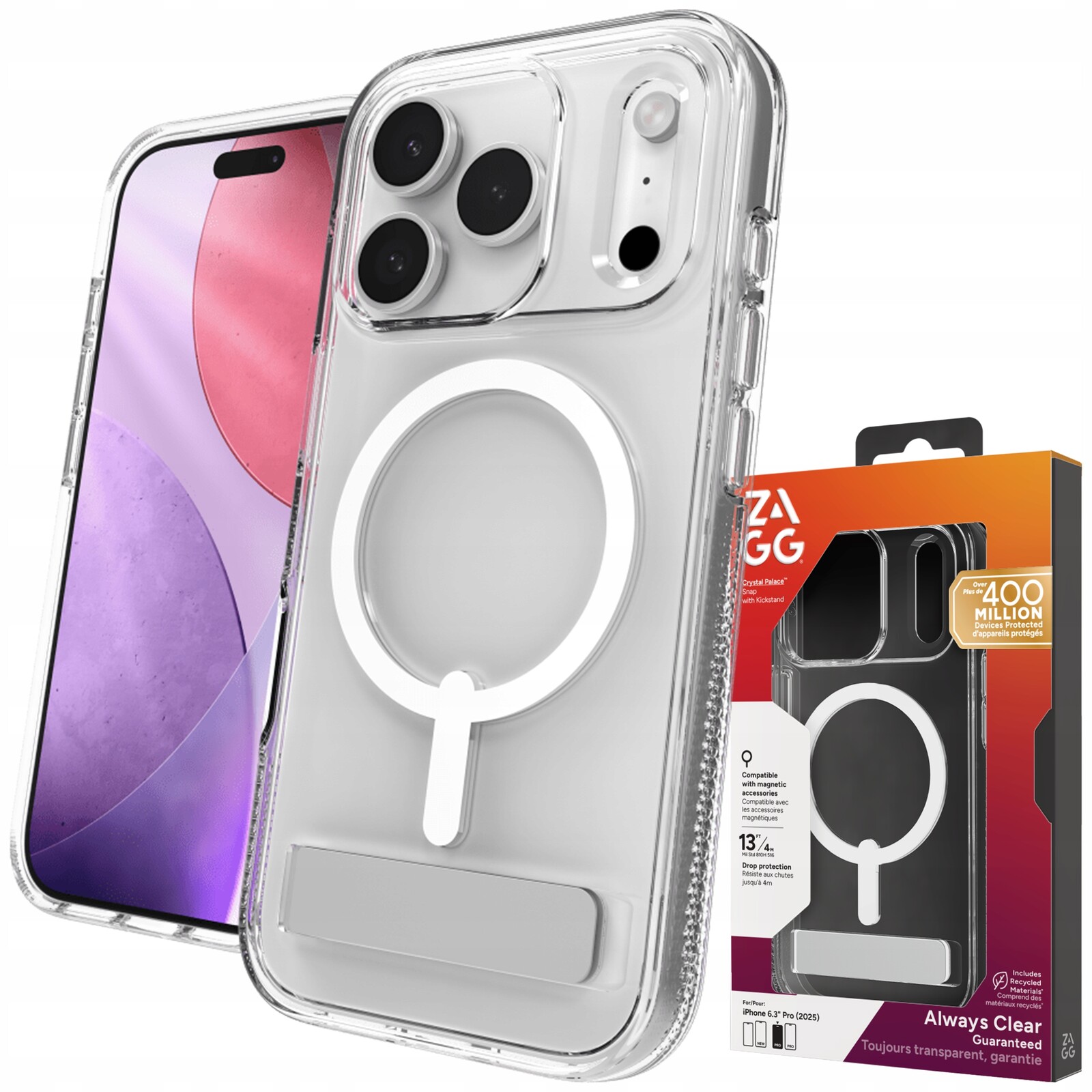 Zagg Crystal Palace Snap Kickstand Case Pouzdro s MagSafe a stojánkem pro iPhone 17 Pro