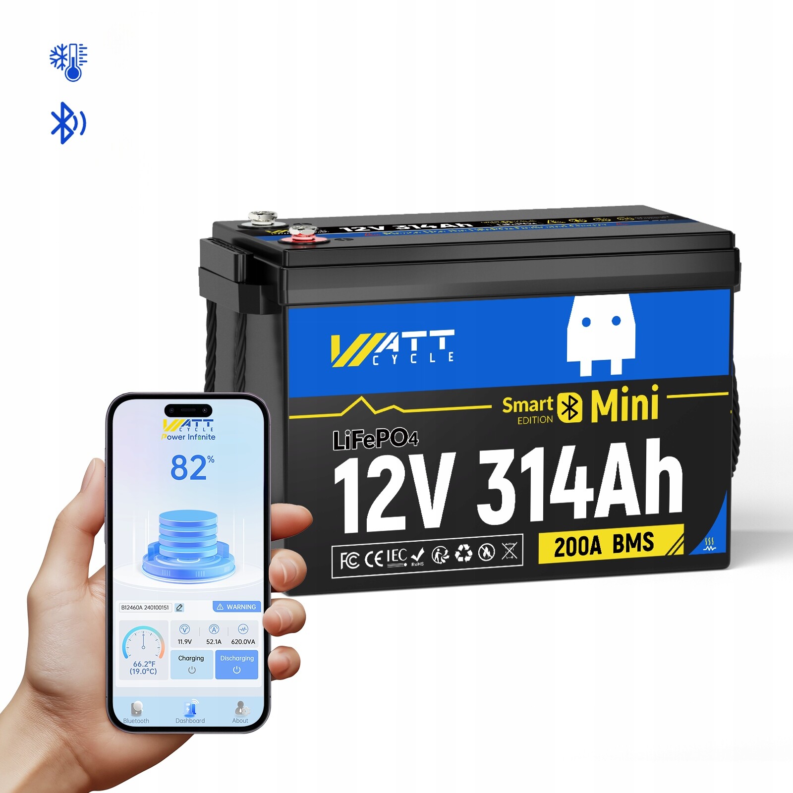 Akumulátor LiFePO4 12V 314Ah Mini Bt Samonahřívání pro karavan Loď Solar