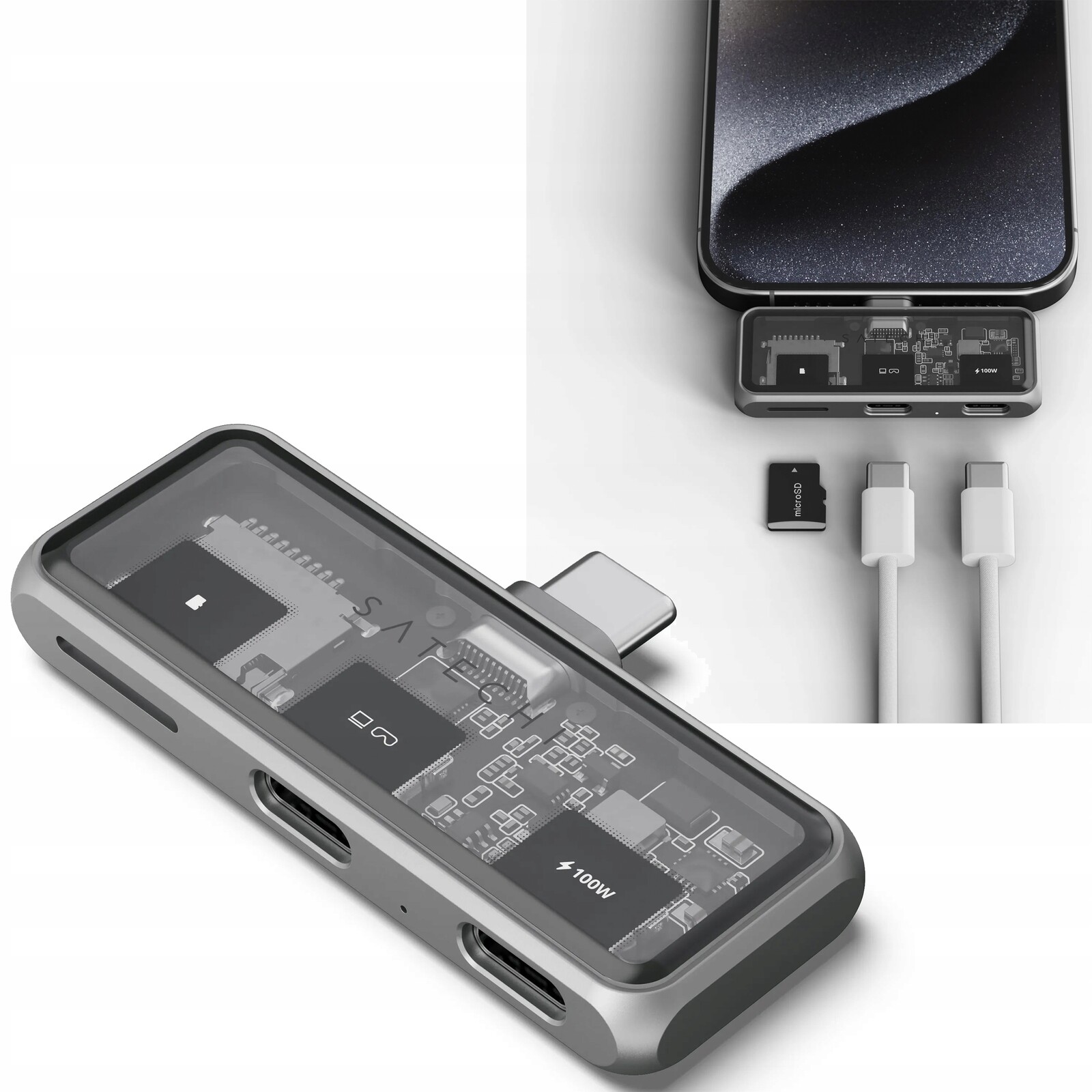 Satechi Mobilní Xr adaptér Usb-c Hub na Usb-c 100W Čtečka karet Micro Sd
