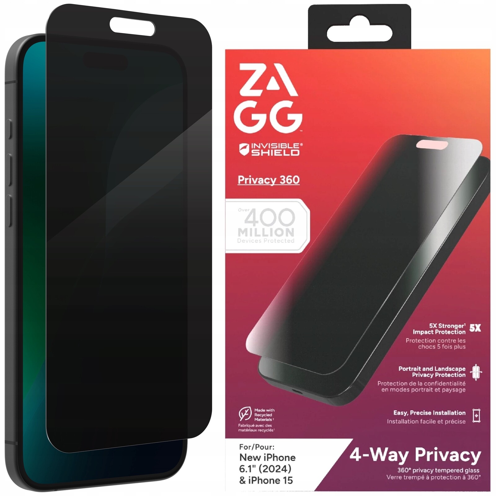 Zagg Elite Privacy 360 Sklo S Privátním Filtrem pro iPhone 16 Plus 15 Plus