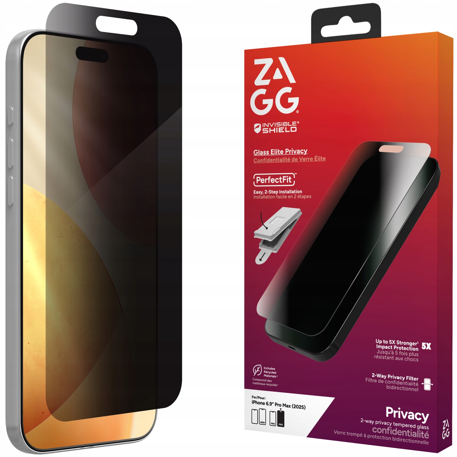 Zagg Elite Privacy Sklo S Privátním Filtrem na displej pro iPhone 17 Pro Max