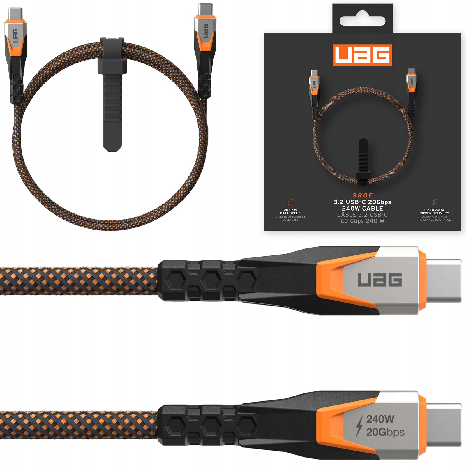 Uag Srge Power Cable kabel Usb-c na Usb-c 240W 20Gbps 0.75m Silný kabel