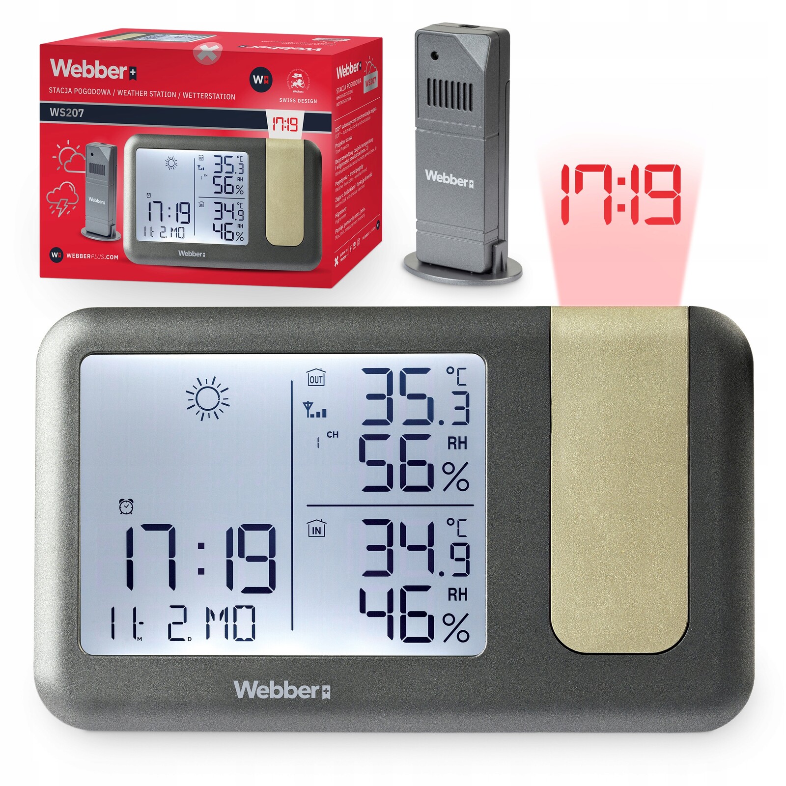 Meteorologická Stanice S Dcf Meteo Webber WS207 Počasí Laserový Projektor