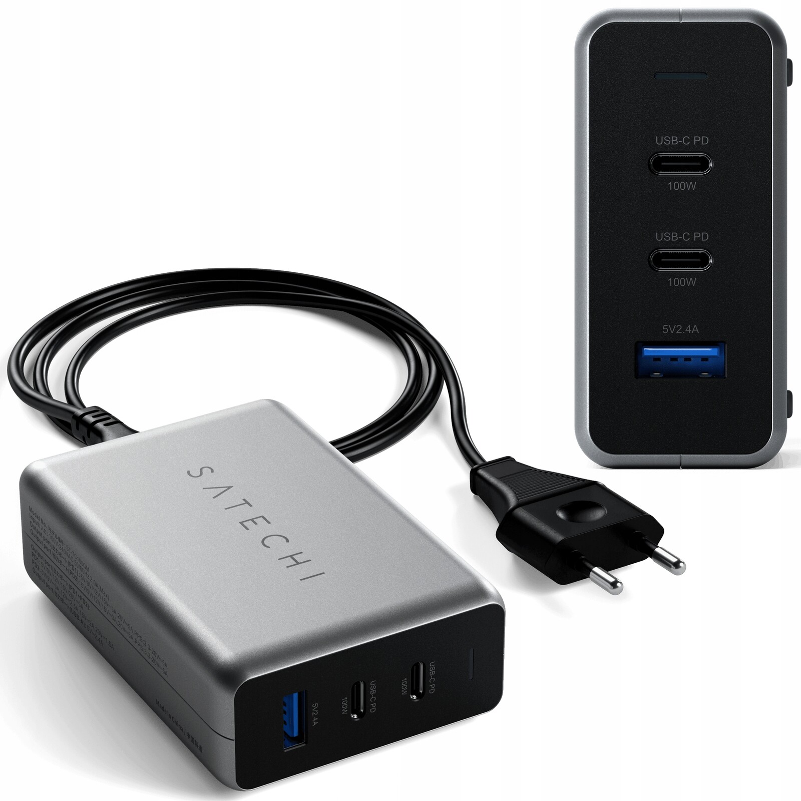 Satechi GaN Charger Síťová nabíječka 2x Usb-c Usb-a 100W Napájecí adaptér