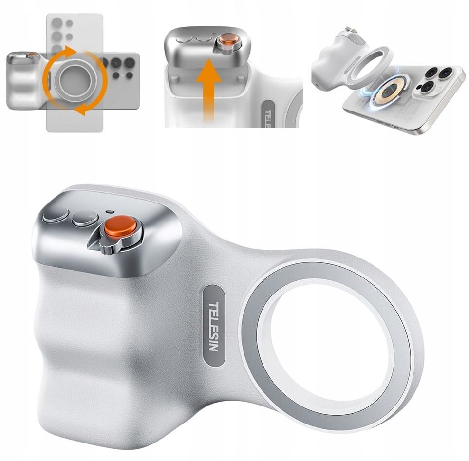 magnetický držák na prsty Telesin, bílá rukojeť pro nahrávání fotografování