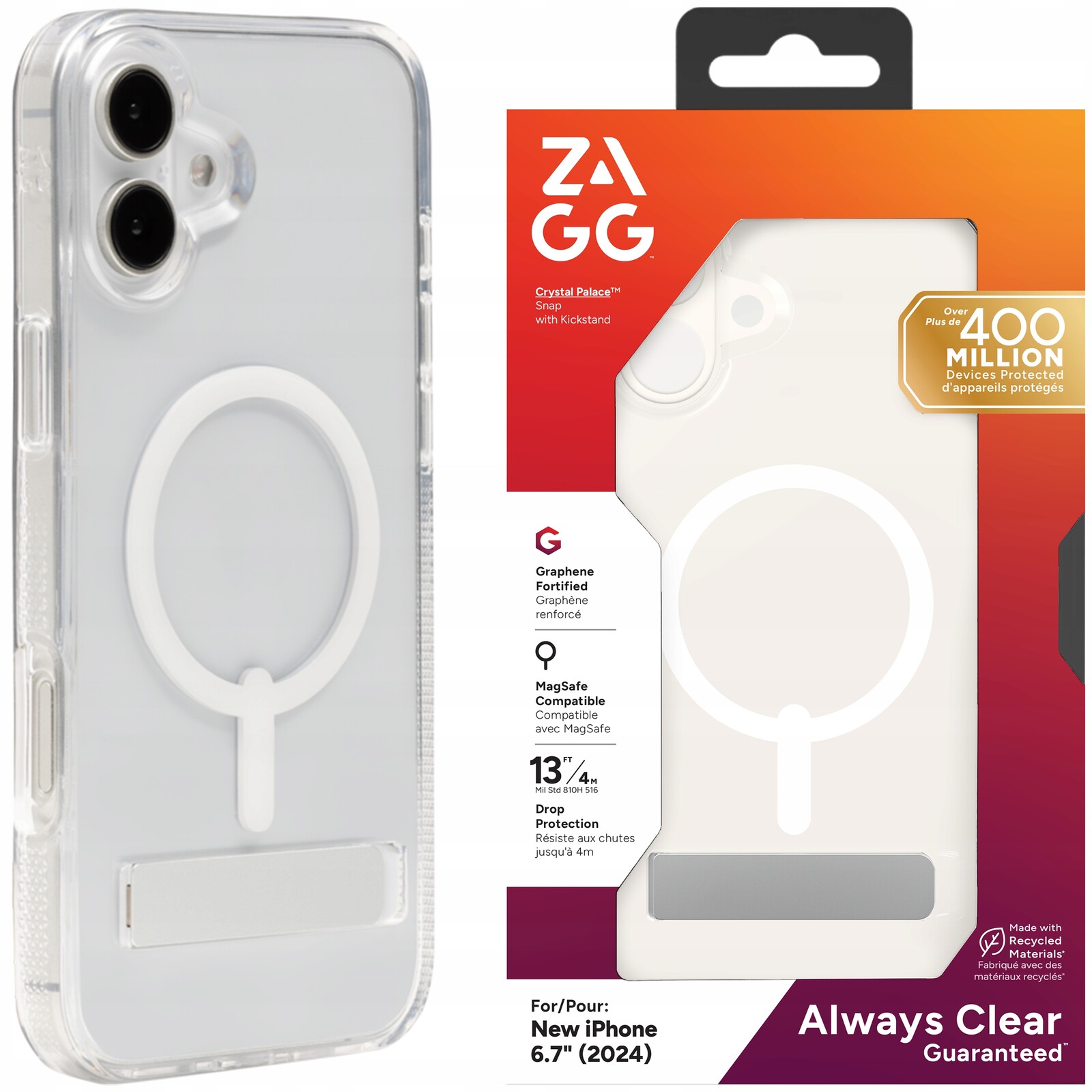 Zagg Crystal Palace Snap Kickstand Case Pouzdro s MagSafe a stojánkem pro iPhone 16 Plus