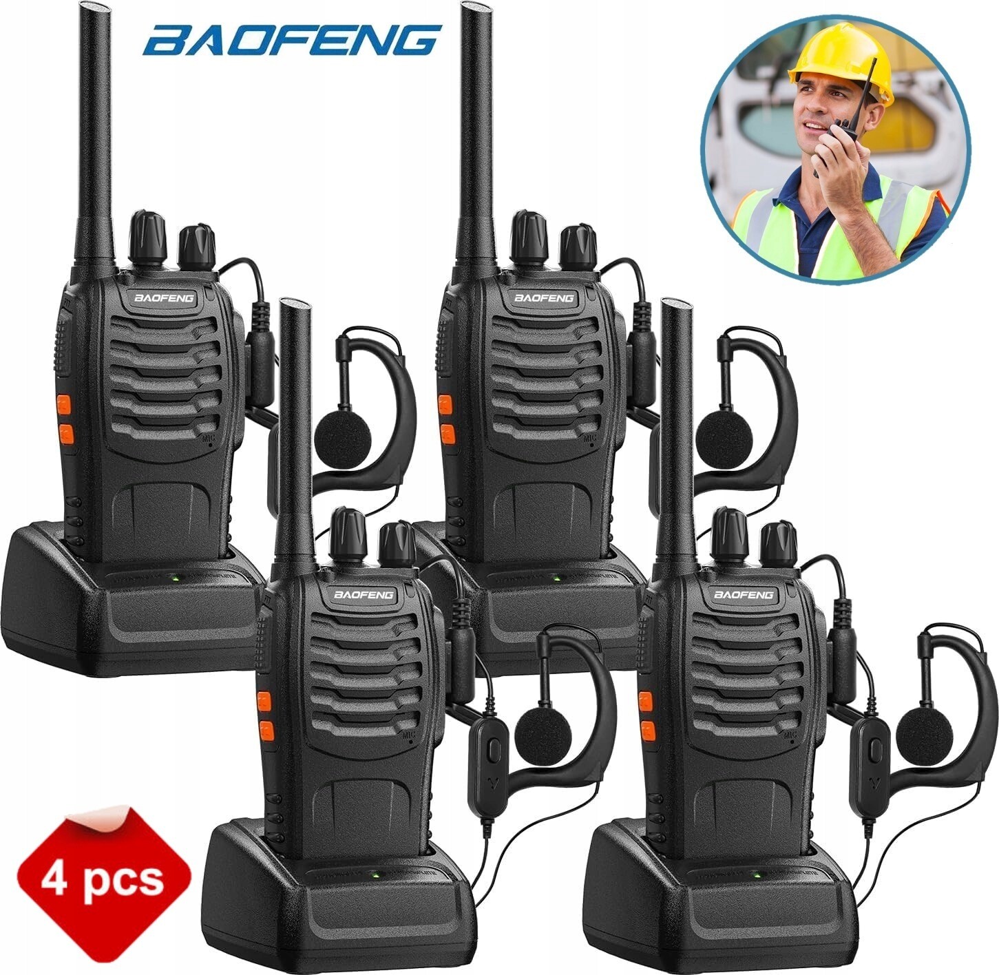4 x Vysílačka BF-88E Baofeng Walkie-talkie Pmr Velký Dosah