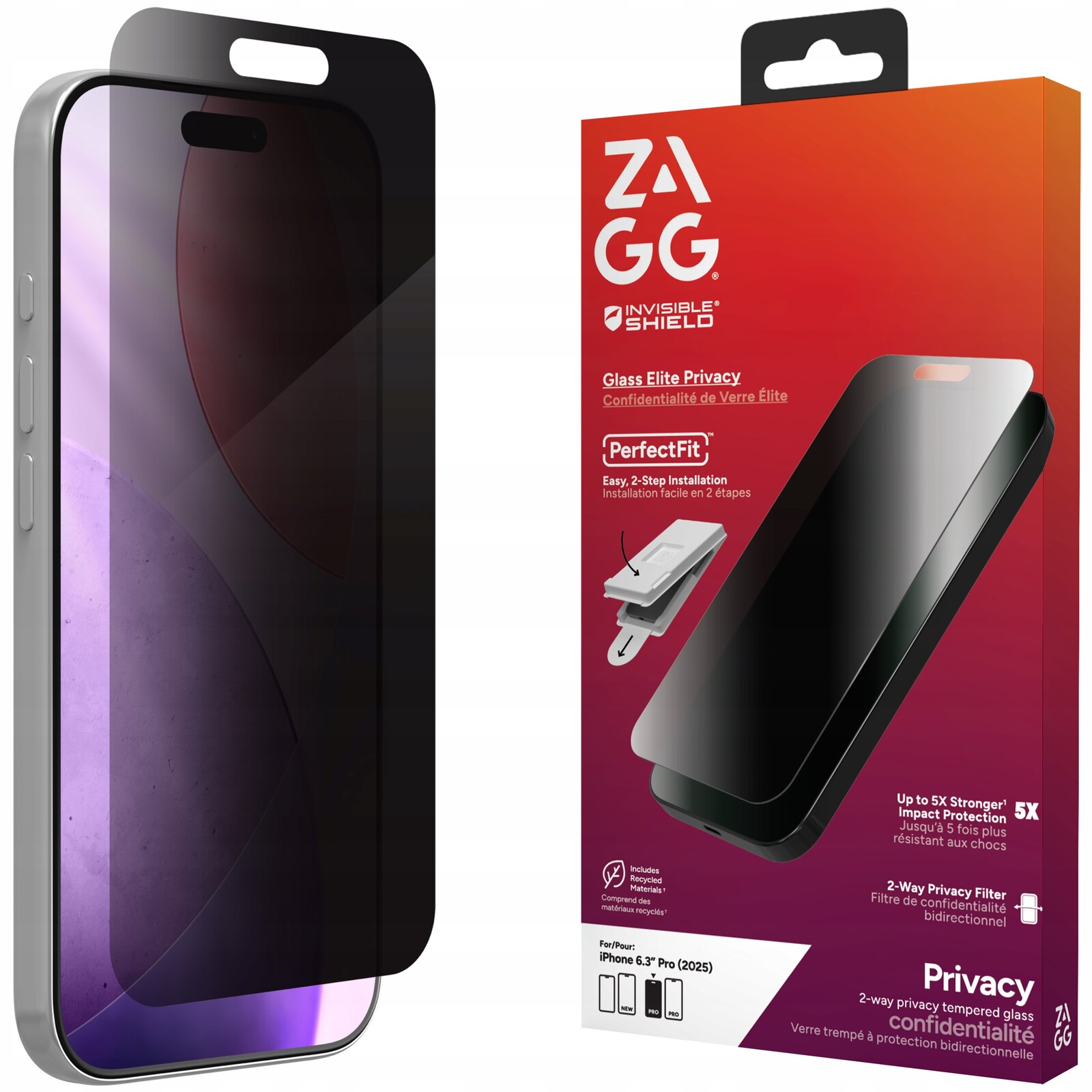 Zagg Glass Elite Privacy Sklo S Privátním Filtrem na displej pro iPhone 17 Pro