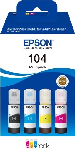 4x 104 Epson Tusz ET2710 ET2720 ET2815 ET4700 EcoTank originální tiskárny