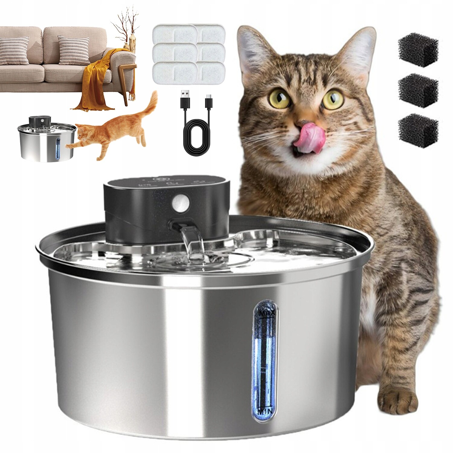 Fontána Pro Zvířata 3,2 L S Vinoucí Se Vodou Pro Kočky A Psy S Časovačem