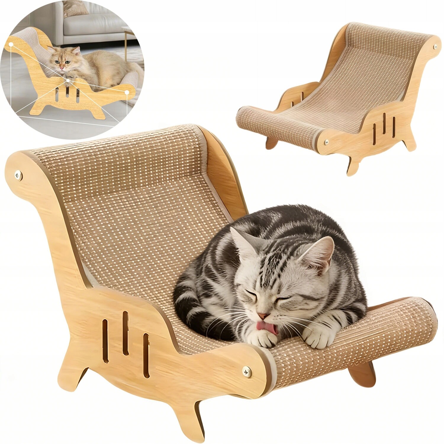 Škrabadlo Ležák pro kočky Sisal Dřevo Pohodlné Pelíšek Úspora místa