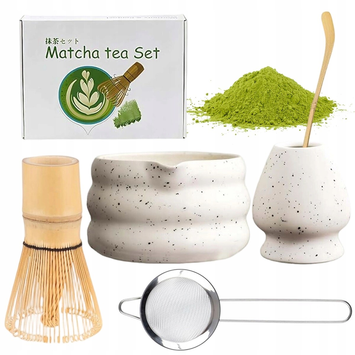 Sada na matcha s bambusovou metličkou a miskou je ideální jako dárek
