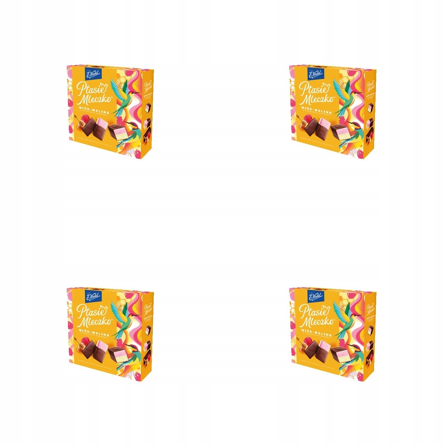 4 x 340 g E.wedel ptačí pěnové bonbóny med-malina v dezertní čokoládě Karton