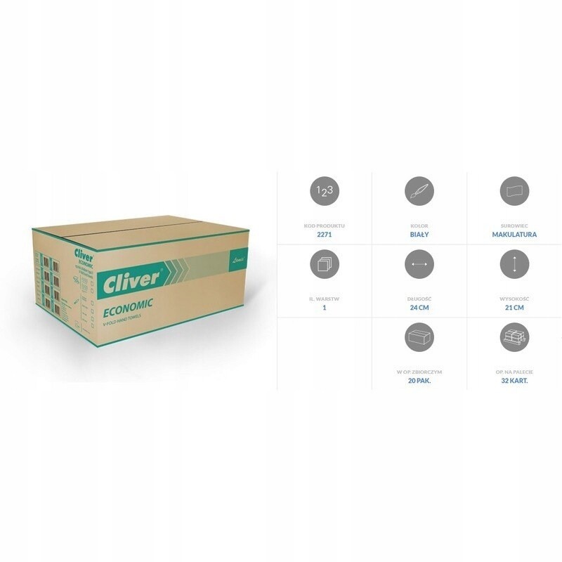 Skládací ručníky Cliver Economic V-Fold 1w recyklovaný bílý (20x200)