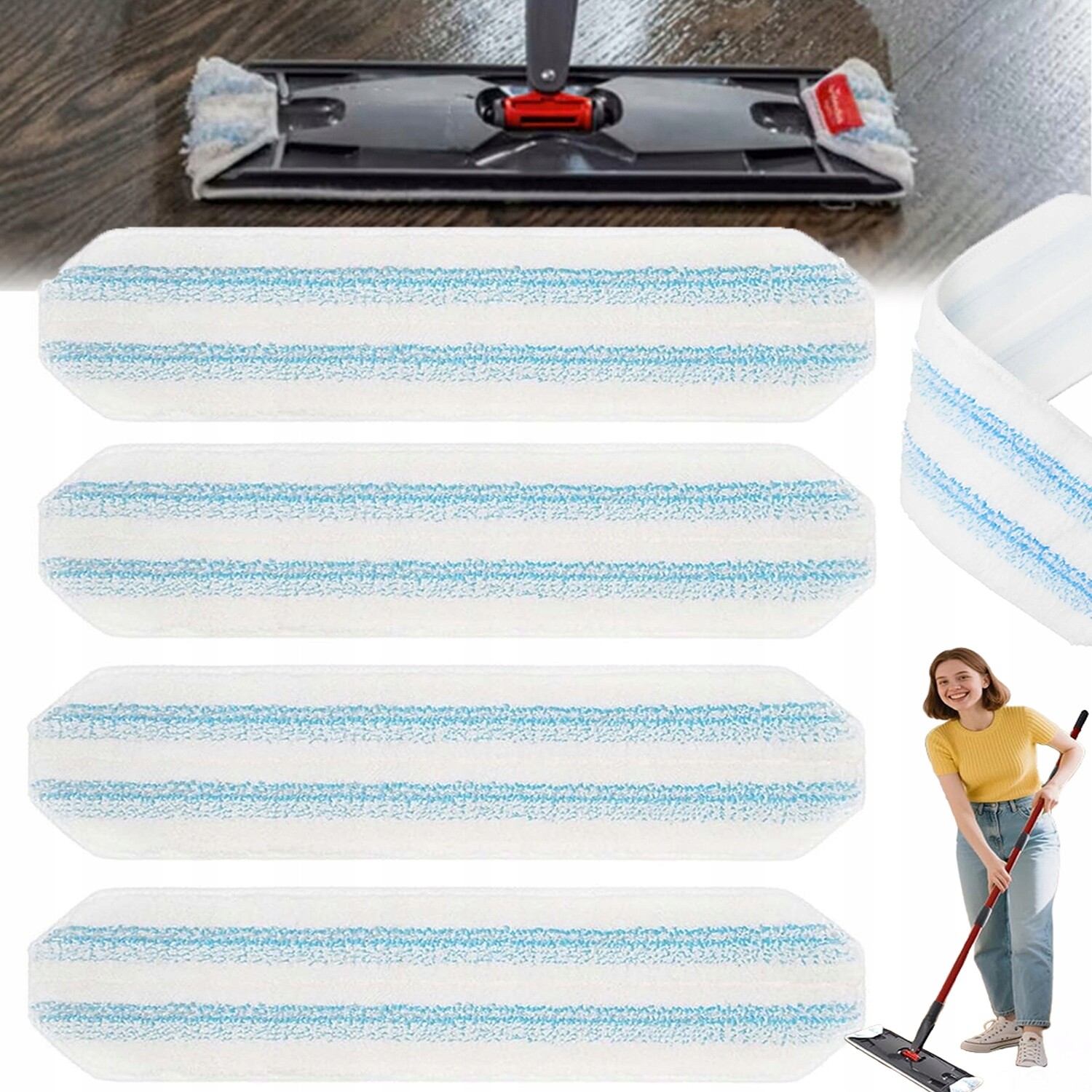 Mikrovláknové Utěrky Pro Plochý Mop Vyměnitelné, Lze Prát 4 Kusy