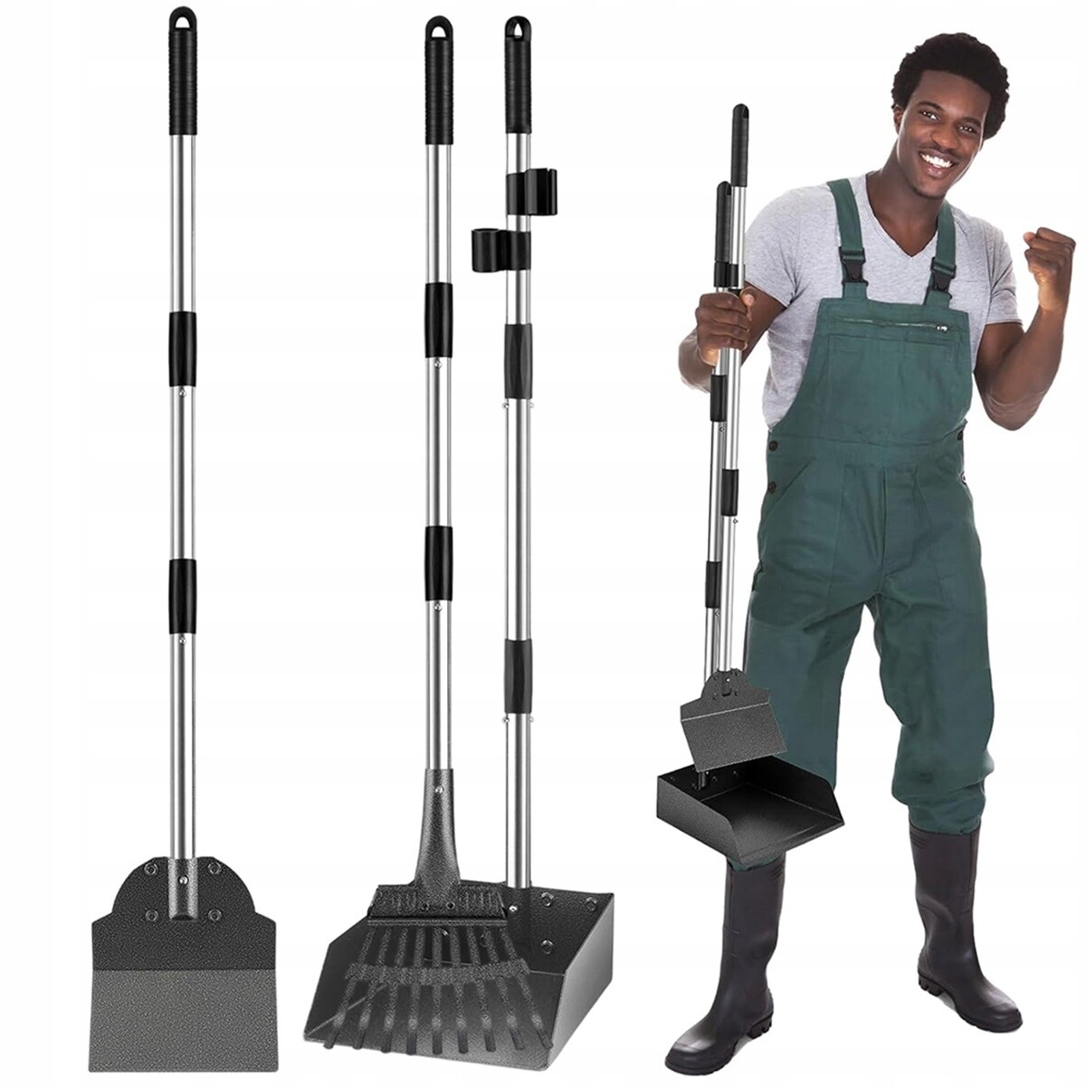 Hrábě, lopatka a podnos Nerezová ocel stříbrno-černé pro úklid