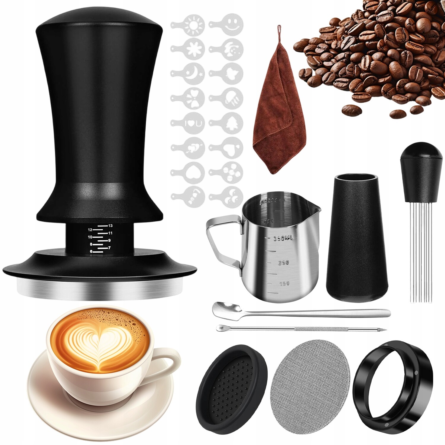 Velký Set Tamper 51 MM Na Kávu S 16X Šablonami Pro Baristické 25 Ks