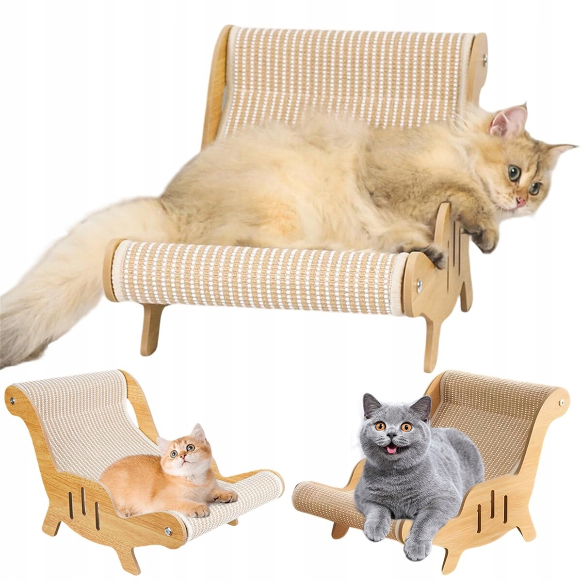 Škrabadlo pro kočky ze dřeva a sisalu s místem pro odpočinek, barva dřeva