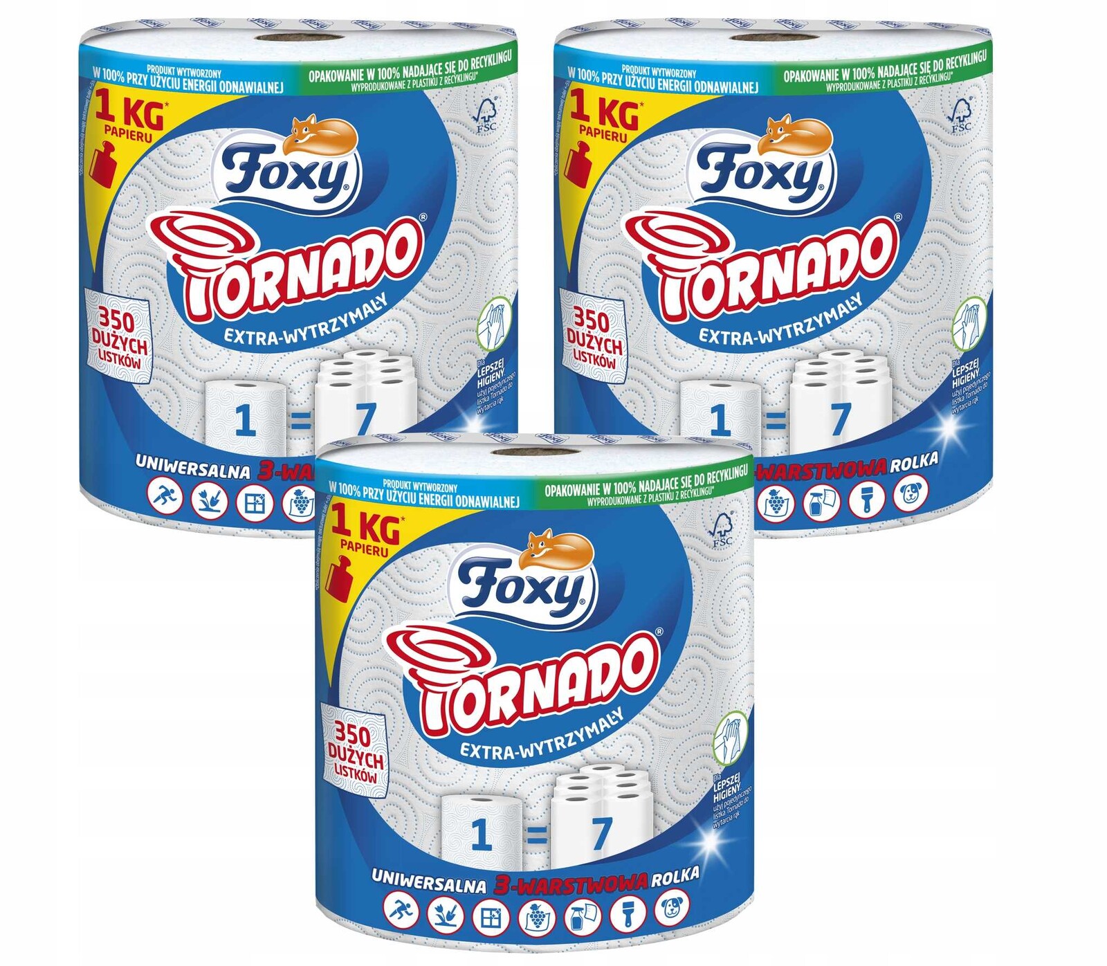 Papírový Ručník Foxy Tornádo Třívrstvý Savý, Sada 3 Kusů