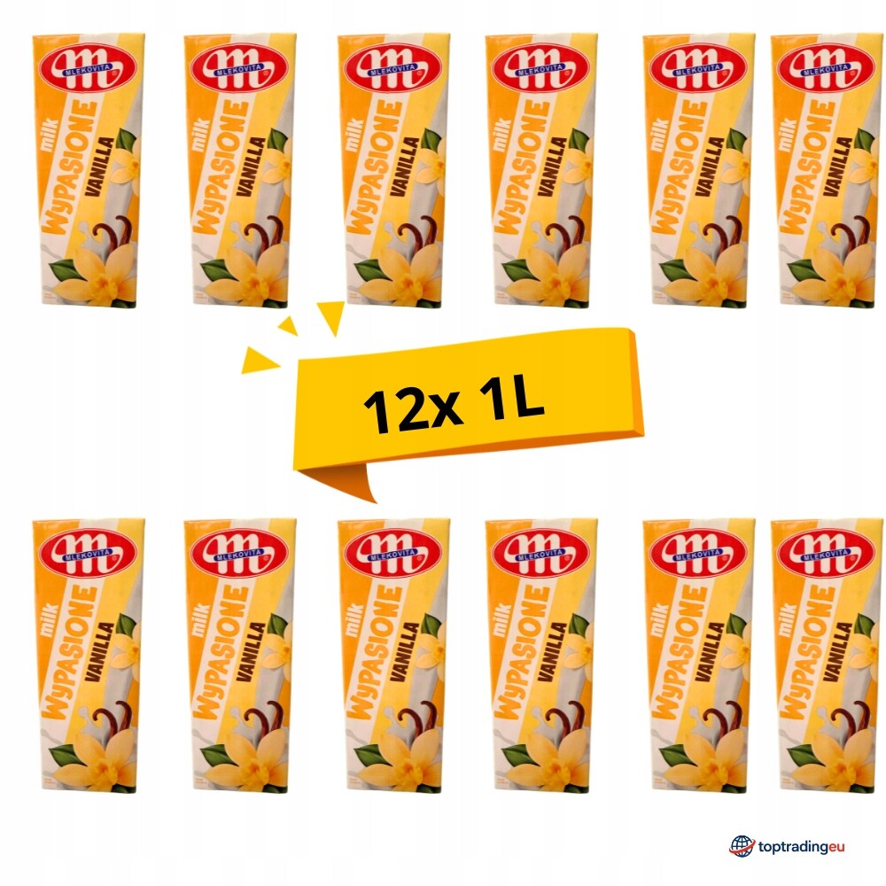 Mlekovita Vypasované vanilkové 12×1L – karton ochuceného mléka