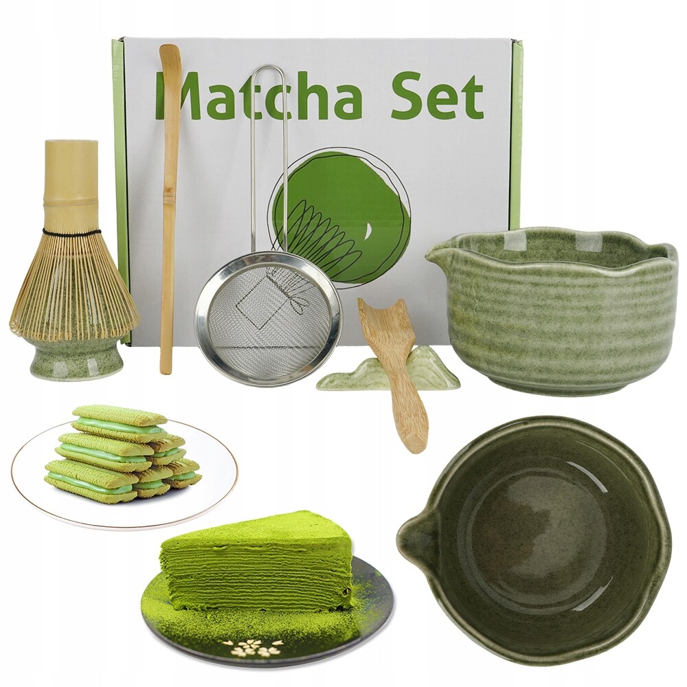Keramický Set Na Matcha Se 2 Lžícemi, Stojan Na Šlehací Metlu, Zelený
