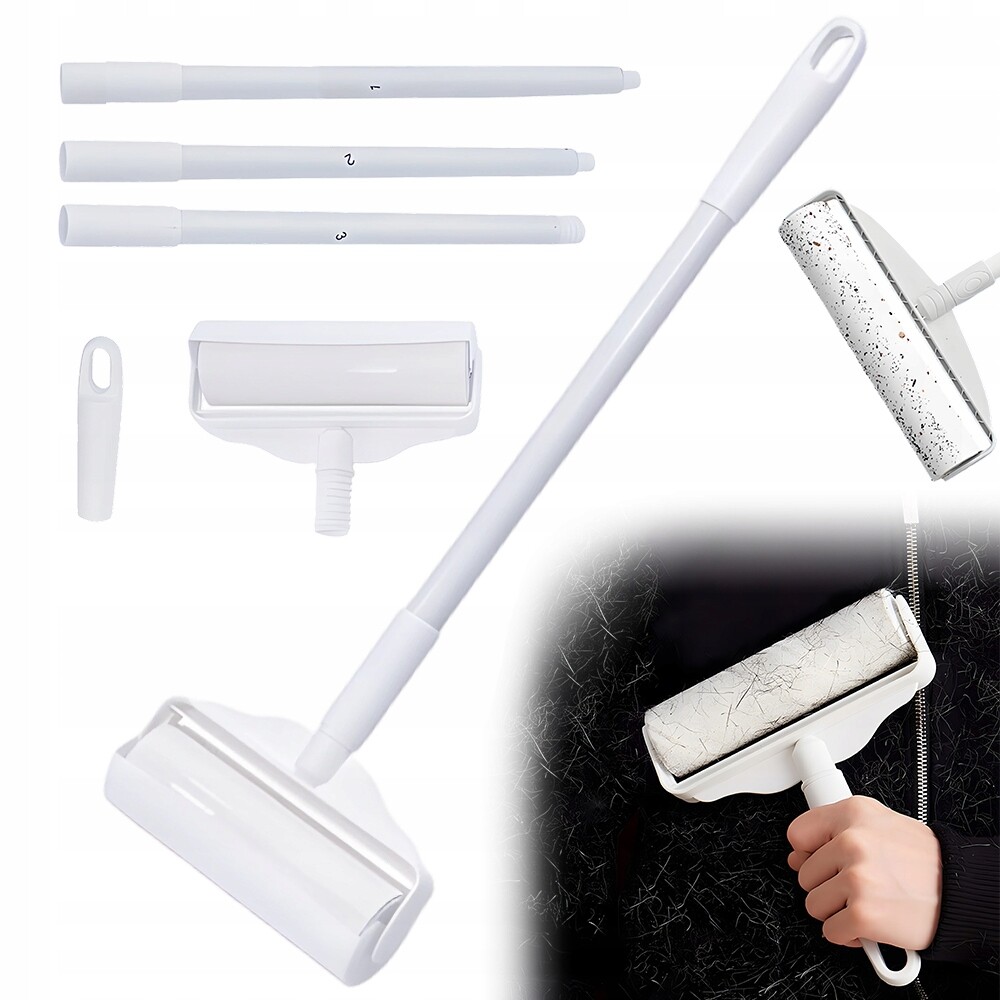 124 cm váleček na srst se snadným odtrháváním a ergonomickou rukojetí, bílý