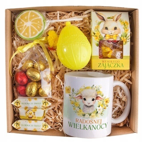 Hrnek a sladkosti na Velikonoce dárek pro dítě na zajíčka