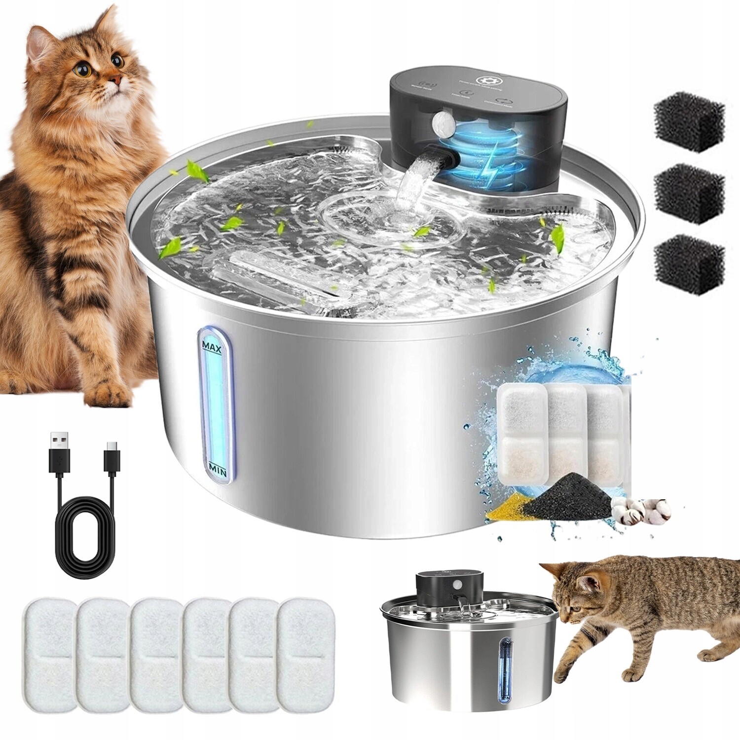 Dávkovač Vody Pro Zvířata 3.2 L Z Nerezové Oceli Filtrační Vložky