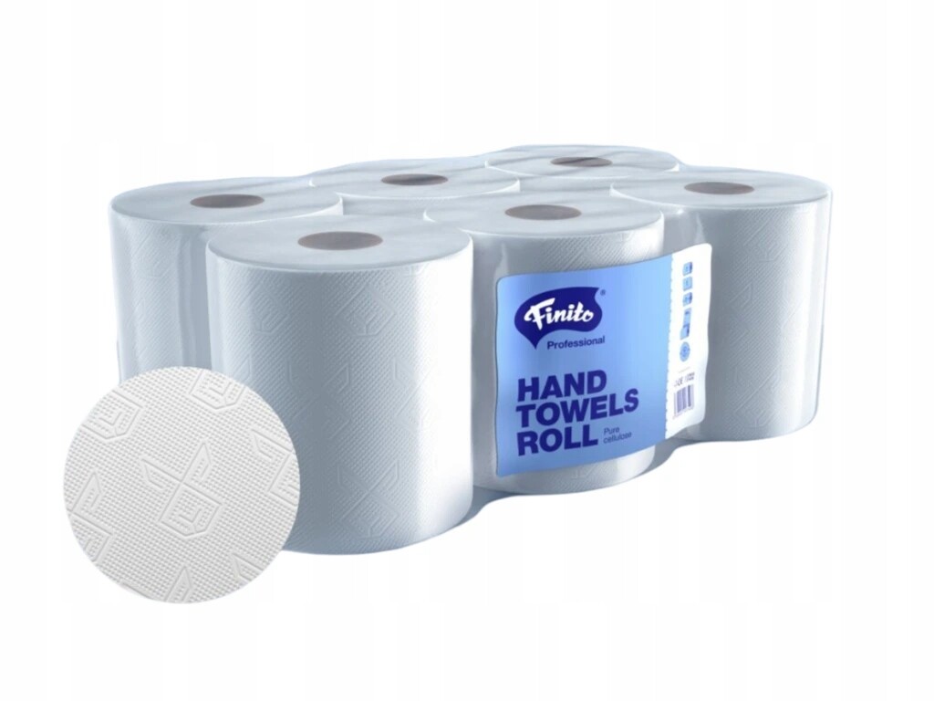 Papírové ručníky v roli Finito, bílé, celulóza, 110 m, 2vrstvé, 6 kusů.