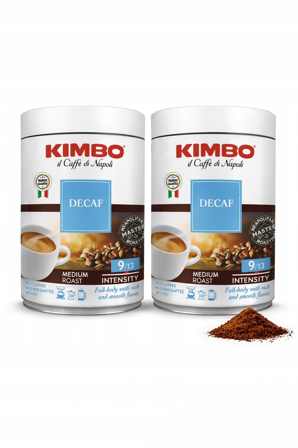 Mletá káva bez kofeinu Kimbo 250 g Decaffeinato Plechovka