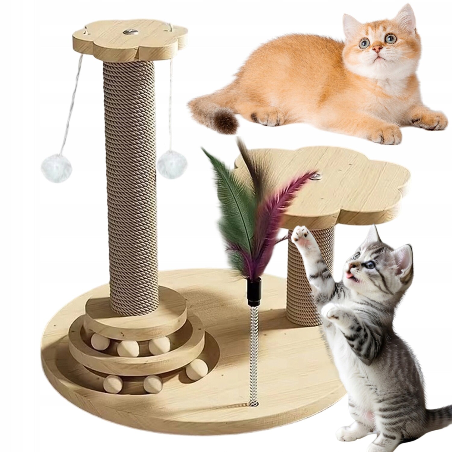 4V1 Škrabadlo Pro Kočky Sloupek Pelíšek Interaktivní Věž Hračka 39 CM