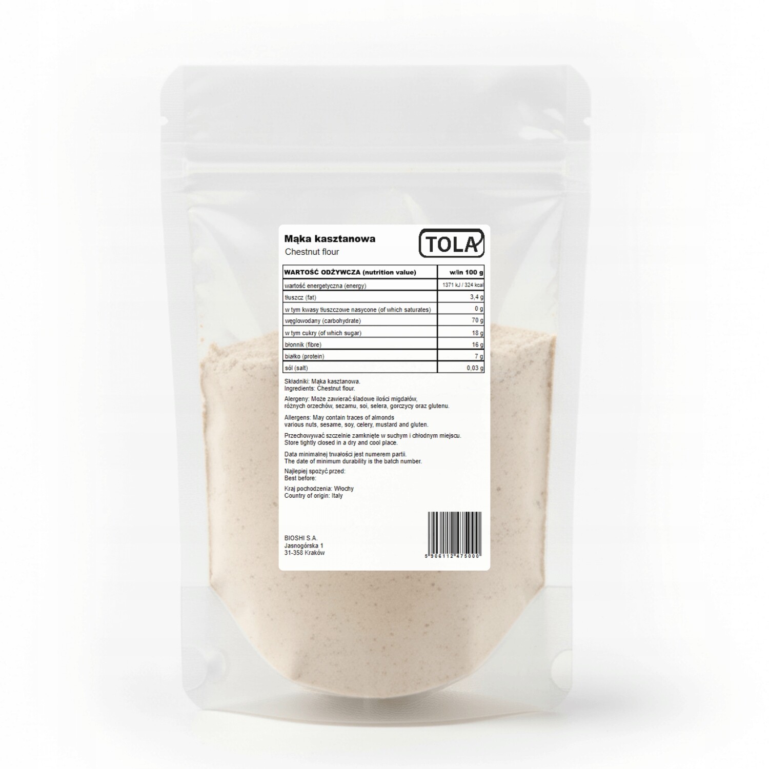 Kaštanová mouka 1 kg – přírodní, vysoká kvalita Tola