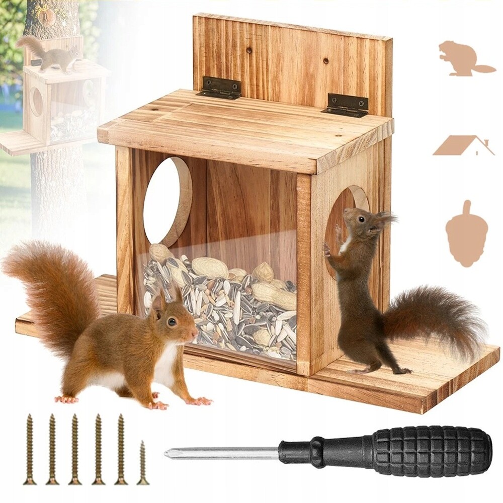 Domeček pro veverky, Krmítko lvové Montáž Krmítko pro veverky Dřevěné