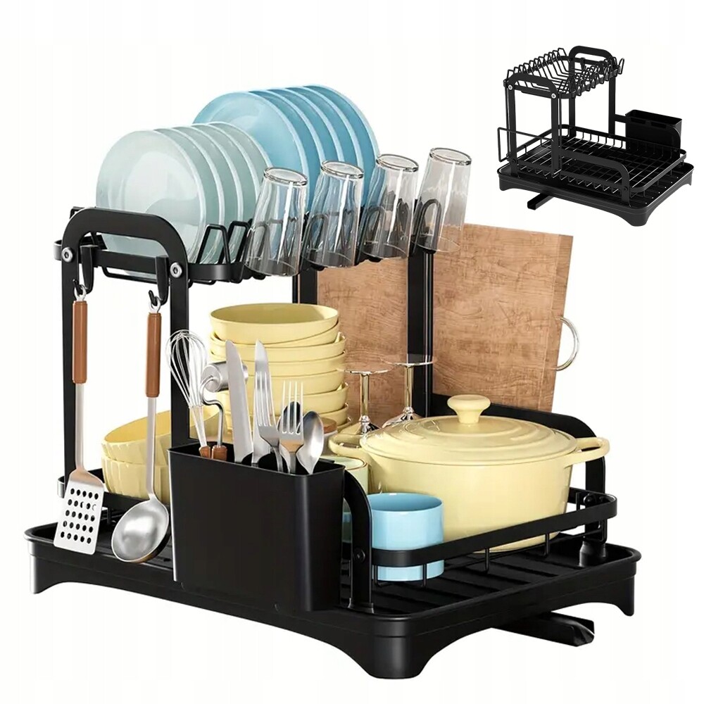 Dvouúrovňová Sušička Na Nádobí Odkapávač Talíře Příbory