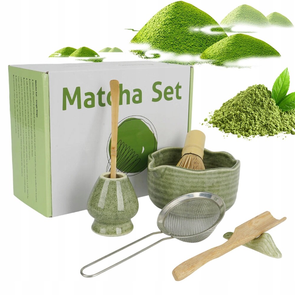 Keramická Sada Pro Matchi 7 Kusů Zelená Miska Sítko Lžíce