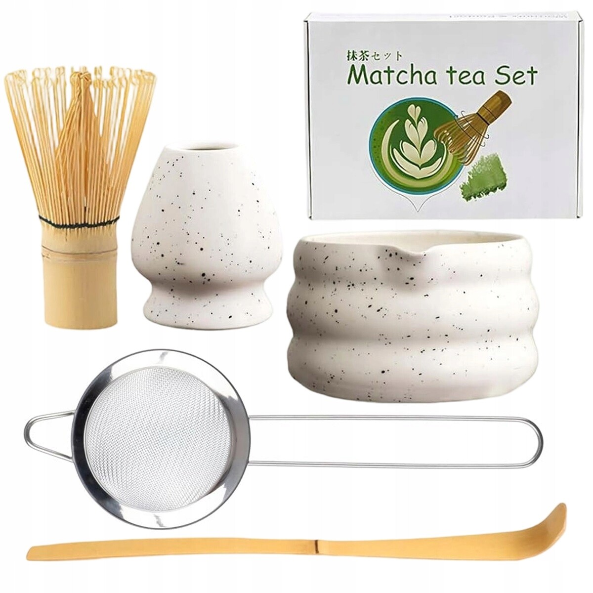 Sada na matcha se sítkem a lžící, elegantní sada na čaj matcha