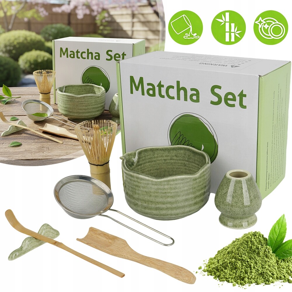 Keramická Sada Pro Matcha Se 2 Lžícemi A Stojanem, Zelený Dárek