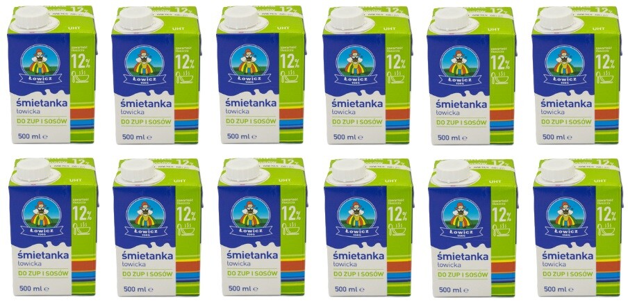 12 x 500 ml Łowicz Smetana Łowicka Uht 12% Karton