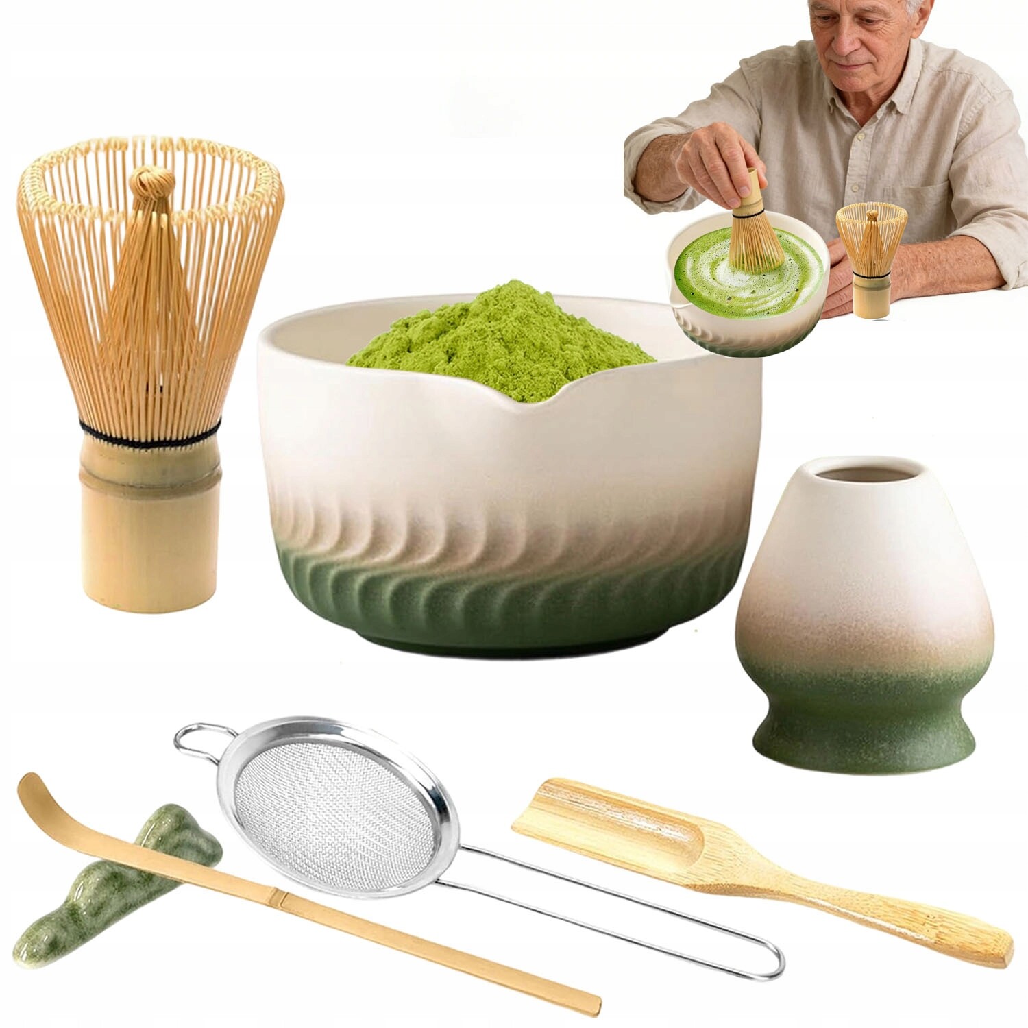 Sada Matcha 7 Prvků Tradiční Z Bambusu Přírodní Dřevo Metla