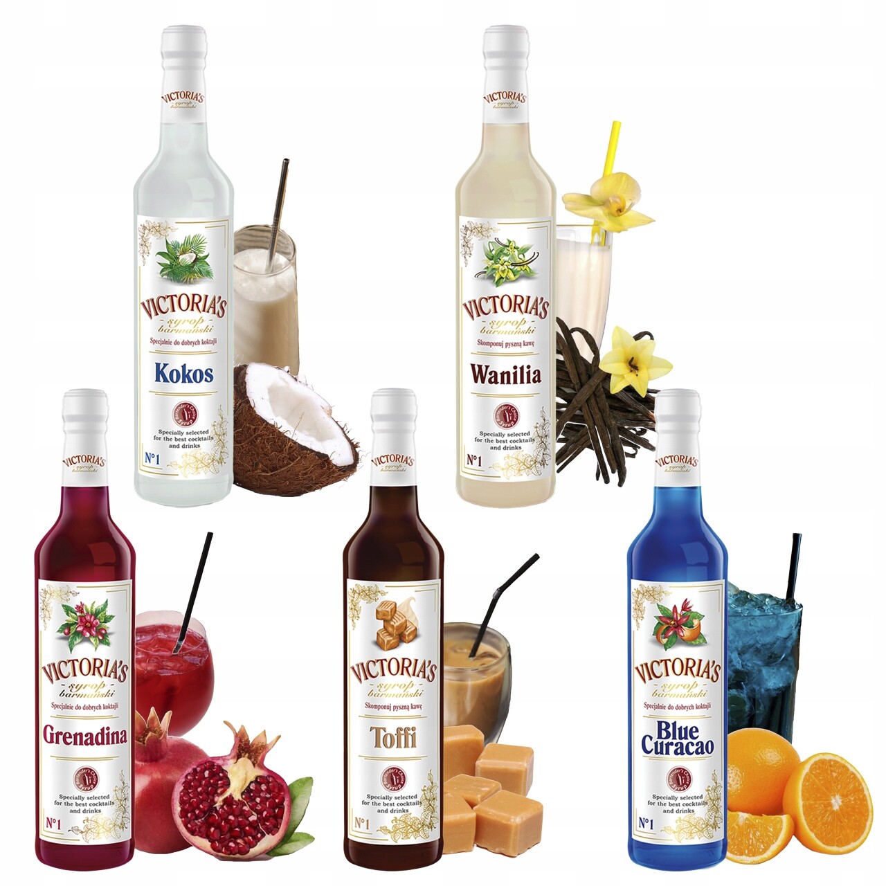 Victoria's Sada barmanských sirupů 5 Příchutí do nápojů 5x490 ml