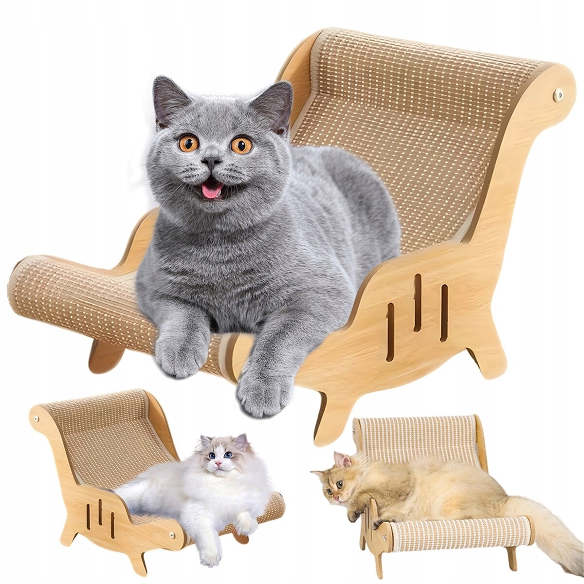 Dřevěné škrabadlo se sisalovou plochou pro kočky do obývacího pokoje a na balkon