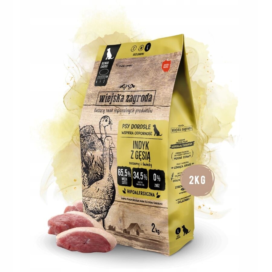 Wiejska Zagroda Krmivo suché pro psa Krůta Husa Zelenina Velké plemena L 2kg