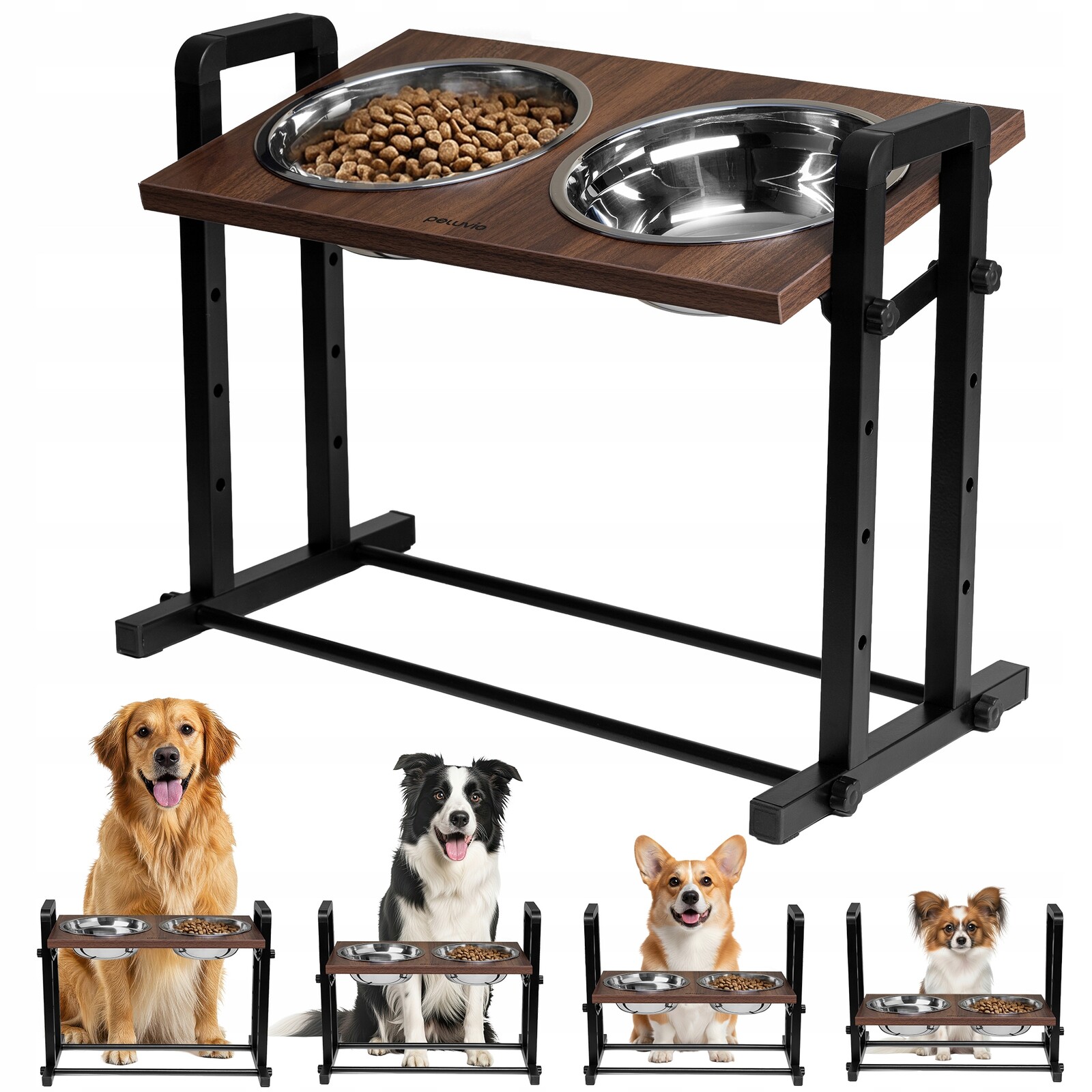 Set 2 misek na stojanu Regulovatelný Stojan Na misky Pro Psa Peluvio Misty