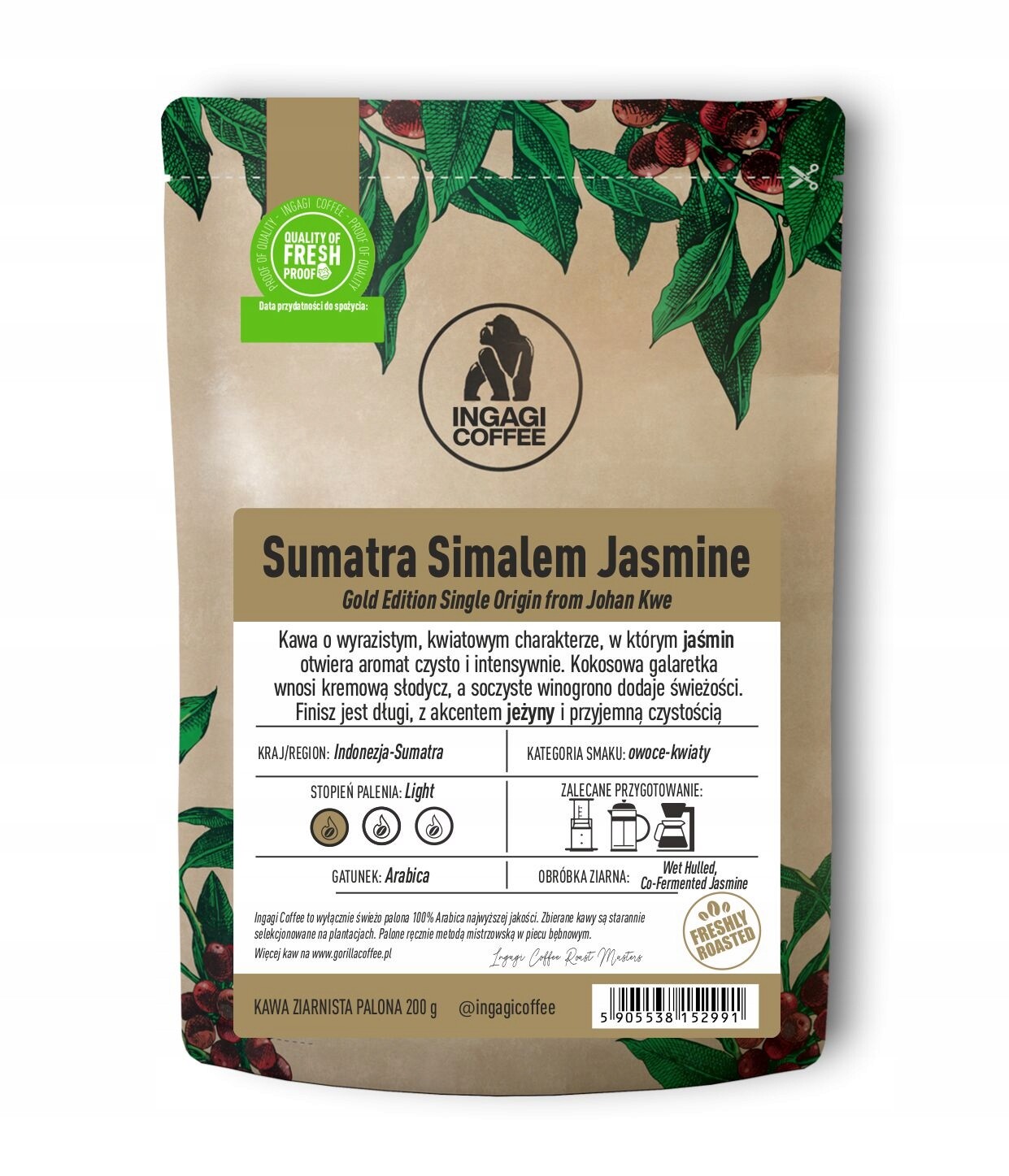 Káva zrnková Sumatra Simalem Jasmine 200 g speciality