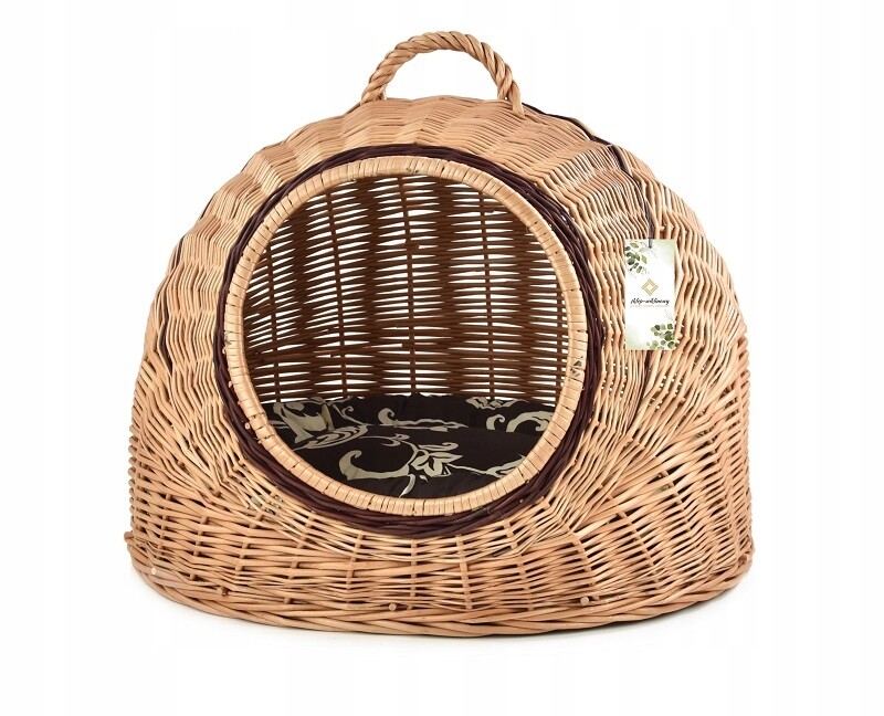 Proutěná budka pro kočky Psa králíka Pelíšek Domeček 49 cm Polštář