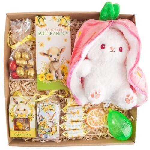 Velký Dárek na Velikonoce pro dítě Plyšová Hračka králíček, puzzle, sladkosti