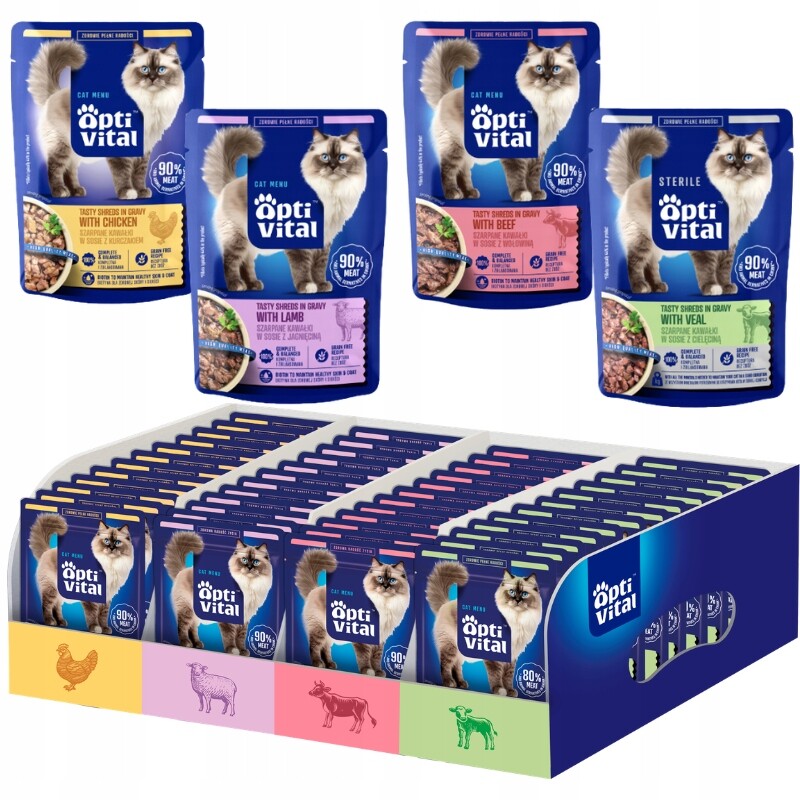 Mokré Krmivo Pro Kočky Optivital Box Sáčky MIX Chutí V Omáčce 112X85 G