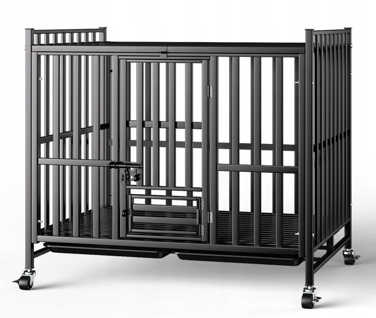 Pevná Klec pro psa kočku Kotec Přepravka na Kolečkách 95x65x85 cm Černá